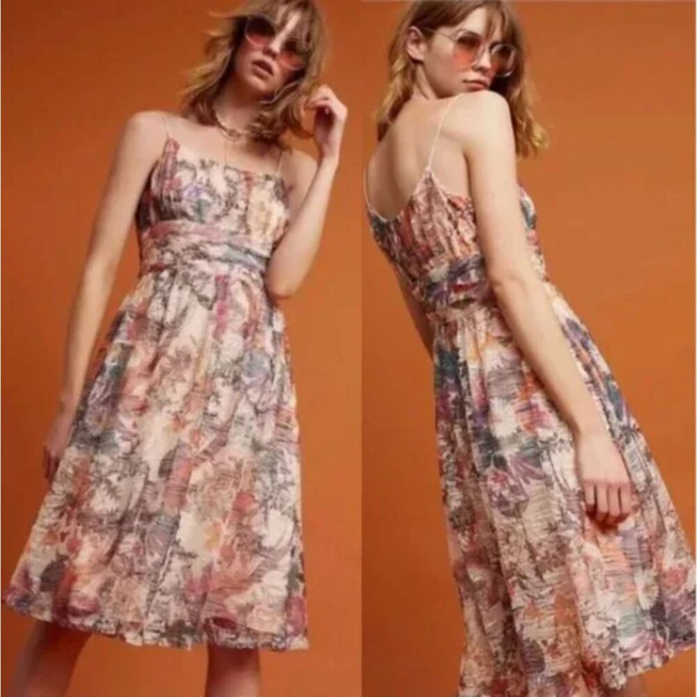 Maeve Mackenzie Pink Floral Lace Dress Knee Length Spring Wedding Guest Size 8